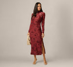 Long Sleeve Stretch Burnout Velvet Ankle Length Dress In Auburn 1