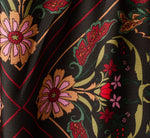 Long Sleeve Textured Satin Floral Scarf Print Ankle Length Dress In Black Multi 6