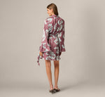 Long Sleeve Floral Crinkle Satin Keyhole Short Ruffle Dress In Sangria Blue 5