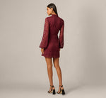 Lantern Sleeve Stretch Lace Blouson Short Dress In Burgundy 5