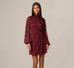 Lantern Sleeve Stretch Lace Blouson Short Dress In Burgundy 2