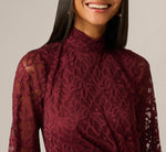 Lantern Sleeve Stretch Lace Blouson Short Dress In Burgundy 3
