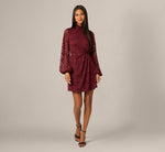 Lantern Sleeve Stretch Lace Blouson Short Dress In Burgundy 6