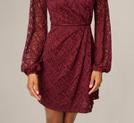 Lantern Sleeve Stretch Lace Blouson Short Dress In Burgundy 4