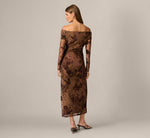 Long Sleeve Off Shoulder Chrysanthemum Floral Velvet Burnout Dress In Chocolate 5