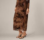 Long Sleeve Off Shoulder Chrysanthemum Floral Velvet Burnout Dress In Chocolate 4