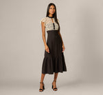 Flutter Sleeve Lace Ruffle Hem Combo Dress In Black Ivory 2