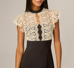 Flutter Sleeve Lace Ruffle Hem Combo Dress In Black Ivory 3