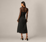 Long Sleeve Satin Lace Ankle Length Combo Dress In Black 5