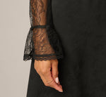 Long Sleeve Satin Lace Ankle Length Combo Dress In Black 4