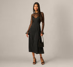 Long Sleeve Satin Lace Ankle Length Combo Dress In Black 1
