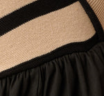 Off Shoulder Chevron Cotton Combo Midi Dress In Black Ecru 6