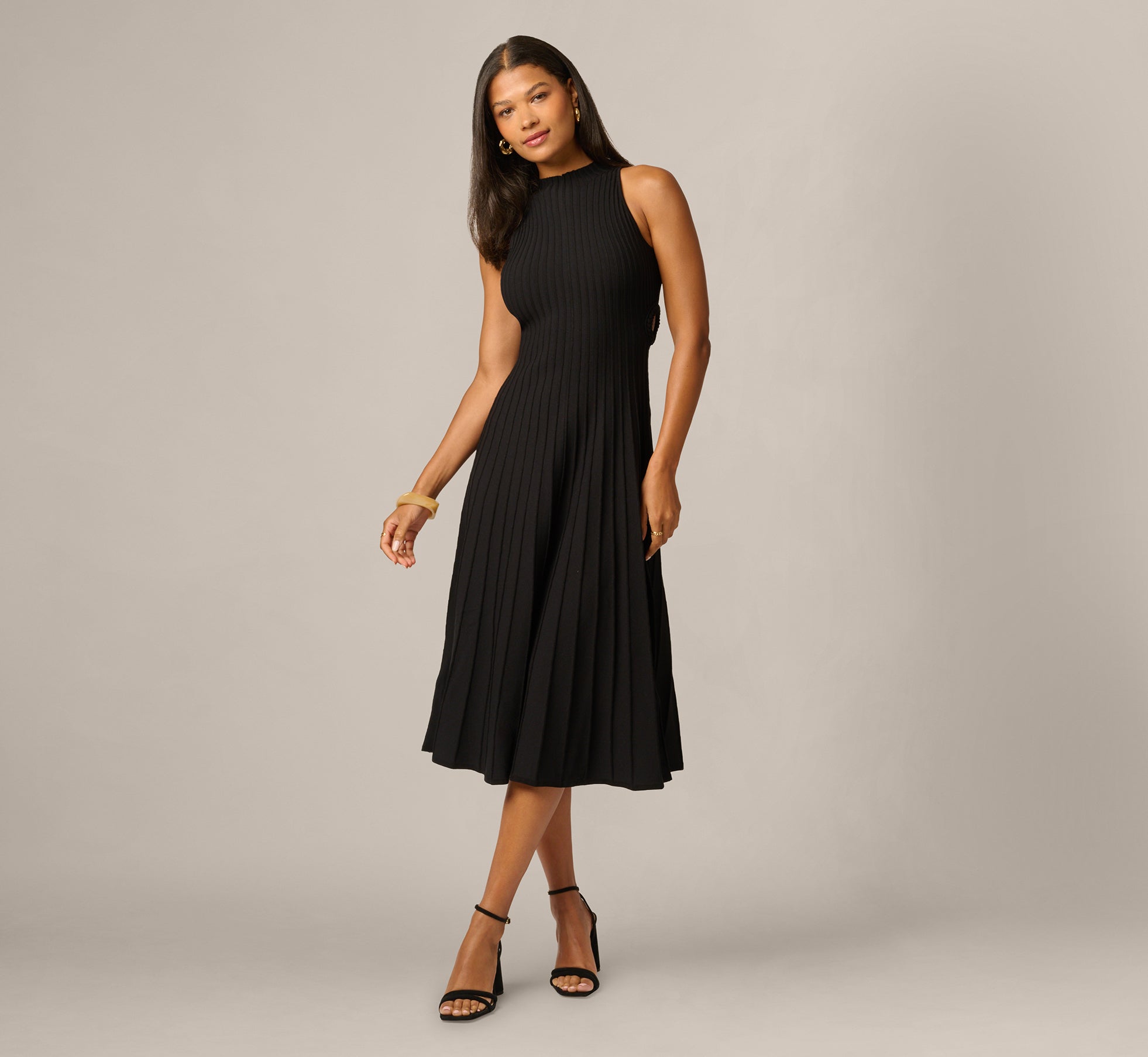 Adrianna Women's Mock-Neck Side-Cutout Rib-Knit Midi Dress - Black