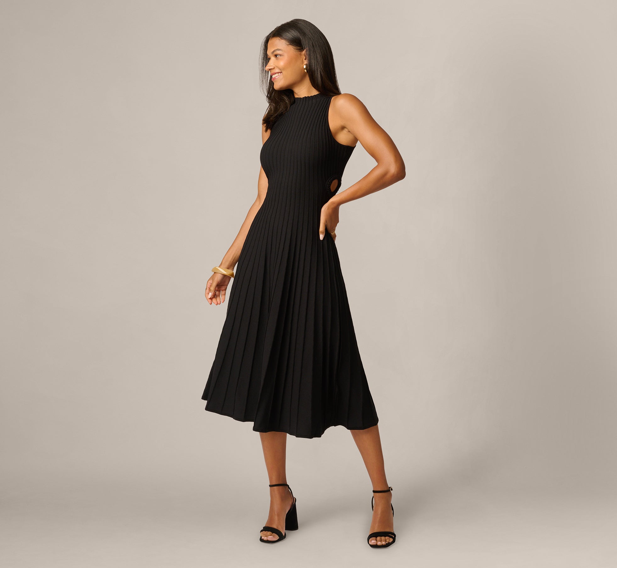 Rib Knit Cutout A Line Midi Dress In Black 1