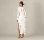 Long Sleeve Lace Illusion Corduroy Midi Dress In Ivory 5