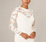 Long Sleeve Lace Illusion Corduroy Midi Dress In Ivory 3