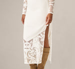 Long Sleeve Lace Illusion Corduroy Midi Dress In Ivory 4