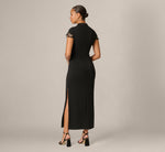 Cap Sleeve Crochet Lace Inset Stretch Dress In Black Ecru 5