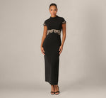Cap Sleeve Crochet Lace Inset Stretch Dress In Black Ecru 2