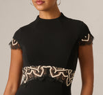 Cap Sleeve Crochet Lace Inset Stretch Dress In Black Ecru 3