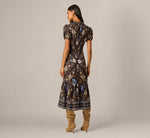 Short Sleeve Floral Scarf Print Ruffle Midi Dress In Brown Multi 5