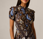 Short Sleeve Floral Scarf Print Ruffle Midi Dress In Brown Multi 3