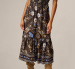 Short Sleeve Floral Scarf Print Ruffle Midi Dress In Brown Multi 4