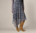 Long Sleeve Plaid Mesh Handkerchief Hem Dress In Navy Multi 3