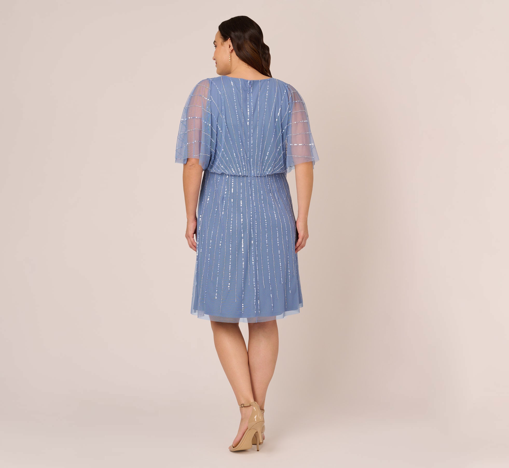 Adrianna Papell Plus Size Surplice-Neck Beaded Short Dress - French Blue
