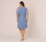 Plus Size Hand Beaded Illusion Faux Wrap Short Cocktail Dress In French Blue 5