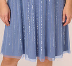 Plus Size Hand Beaded Illusion Faux Wrap Short Cocktail Dress In French Blue 3