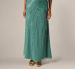 Floral Beaded Illusion Mermaid Gown In Green Slate 3