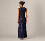 Floral Beaded Illusion Mermaid Gown In Light Navy 5