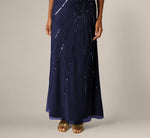 Floral Beaded Illusion Mermaid Gown In Light Navy 3