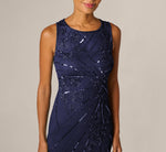 Floral Beaded Illusion Mermaid Gown In Light Navy 4