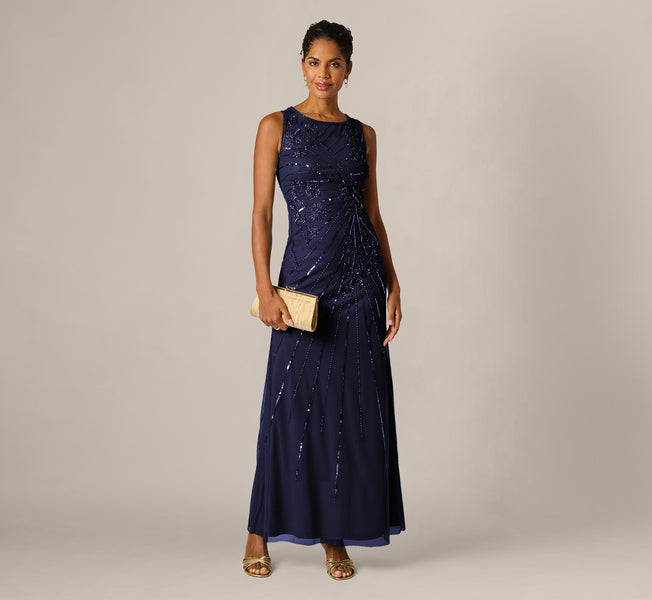 Aidan by Aidan Mattox Women's Beaded Maxi Dress - Light Navy