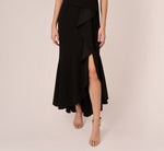One Shoulder Ruffled Crepe Gown With Beaded Accent In Black 4