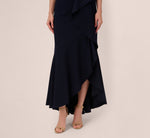 One Shoulder Ruffled Crepe Gown With Beaded Accent In Midnight 4