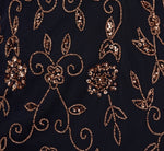 Floral Beaded Godet Gown With Sheer Neck And Short Sleeves In Navy Rosegold 6