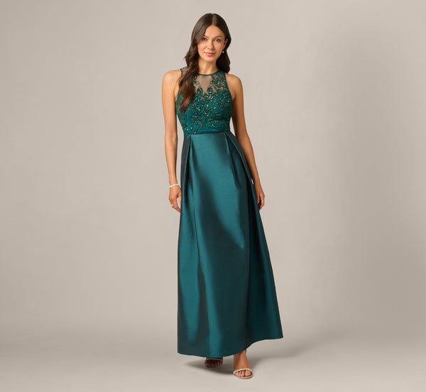 adrianna papell boat neck sleeveless a line taffeta dress Women's Beaded Ball Gown - Gem Green Review Product dressy look. Size:0 SHEIN Clasi Women's Solid