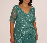 Plus Size Beaded Mesh Long Dress In Green Slate 3