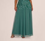 Plus Size Beaded Mesh Long Dress In Green Slate 4