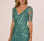 Beaded Mesh Long Dress In Green Slate 3
