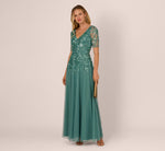 Beaded Mesh Long Dress In Green Slate 1