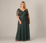 Plus Size Beaded Mesh Long Dress In Jade Stone 2