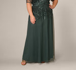 Plus Size Beaded Mesh Long Dress In Jade Stone 4