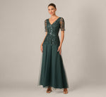 Beaded Mesh Long Dress In Jade Stone 2