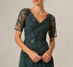 Beaded Mesh Long Dress In Jade Stone 3