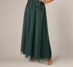 Beaded Mesh Long Dress In Jade Stone 4