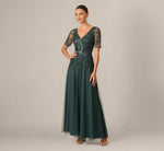 Beaded Mesh Long Dress In Jade Stone 1